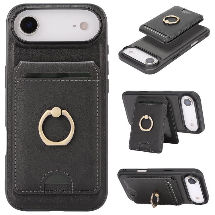 Carcasa Kalebol para iPhone Air color negro con tarjetero y anillo