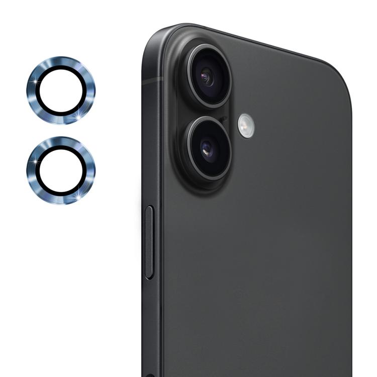 Protector de lente ENKAY azul titanio para iPhone 17 junto al celular