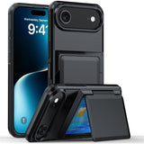 Carcasa Kalebol con tarjetero para iPhone Air color negro, vista trasera y frontal