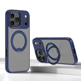 Carcasa Kalebol para iPhone 17 Pro Max color azul con anillo giratorio, vista trasera y como soporte