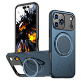 Carcasa Kalebol para iPhone 17 Pro Max color azul con anillo soporte desplegado