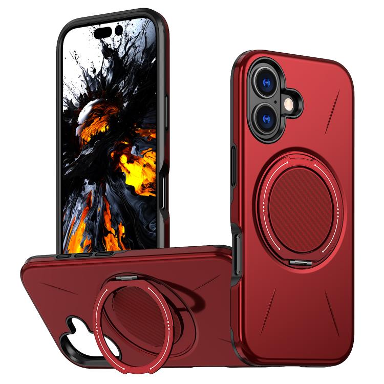 Carcasa Kalebol para iPhone 17 color rojo con anillo soporte desplegado