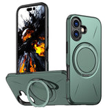 Carcasa Kalebol para iPhone 17 color verde grisáceo con anillo soporte desplegado