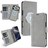 Funda tipo billetera Kalebol color gris para iPhone 17 Pro con carcasa magnética desmontable
