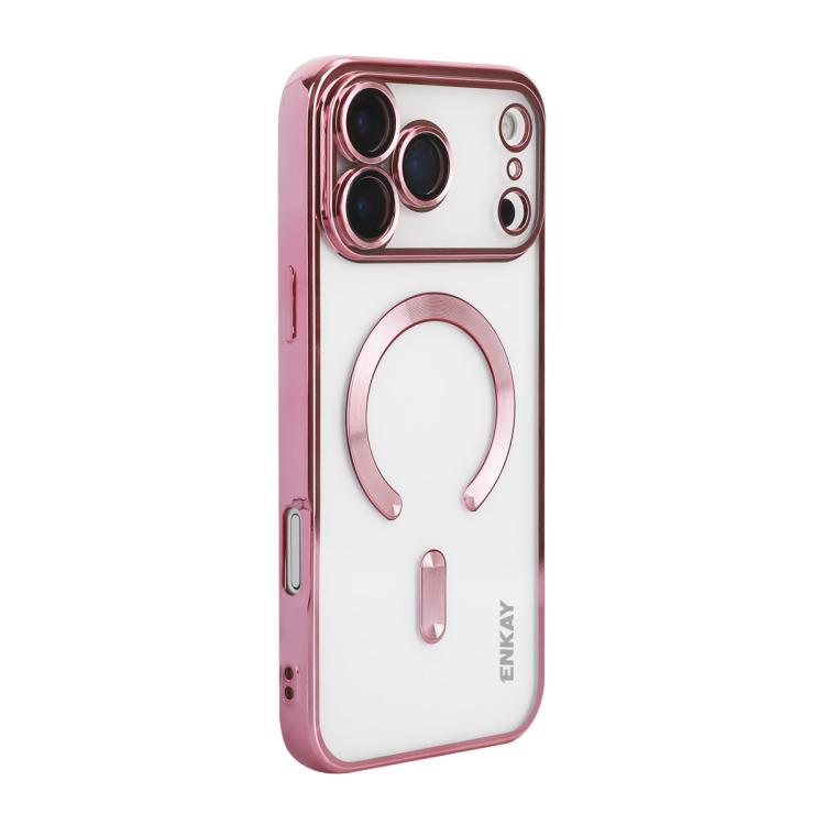 Carcasa ENKAY Hat-Prince transparente para iPhone 17 Pro Max con marco rosa vista trasera