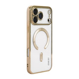 Carcasa ENKAY Hat-Prince transparente para iPhone 17 Pro Max con marco dorado vista trasera