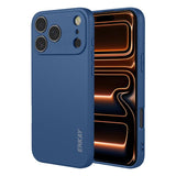 Carcasa ENKAY de silicona líquida para iPhone 17 Pro Max color azul oscuro vista trasera y lateral