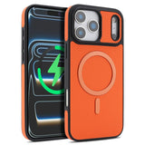 Carcasa Kalebol color naranja para iPhone 17 Pro con anillo MagSafe, vista trasera y frontal