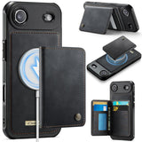 Carcasa CaseMe Me80 color negro con billetera magnética para iPhone Air, vista trasera y abierta