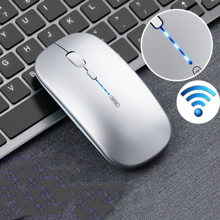 Mouse inalámbrico Inphic PM1 Office Mute con pantalla de batería, plata espacial