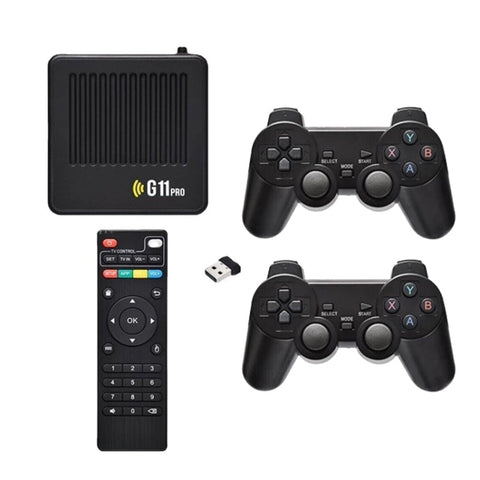 Consola retro G11 PRO TV Box con salida HDMI 4K y dos controles inalámbricos