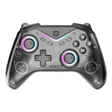 Control CM-619 negro semitransparente de frente con anillos RGB encendidos