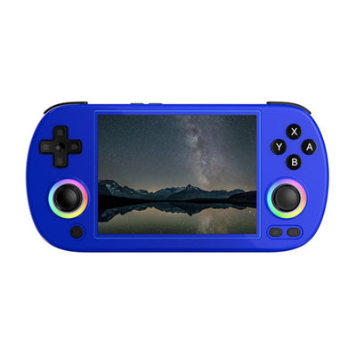 Consola ANBERNIC RG40XXH en azul, vista frontal con la pantalla encendida