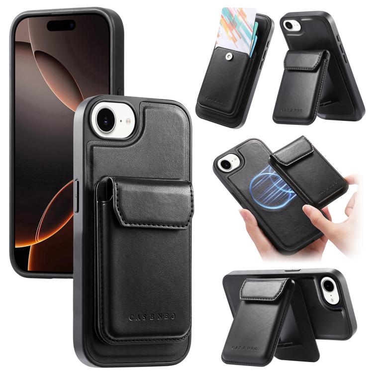 Carcasa CaseNeo Retro con tarjetero de varios compartimentos para iPhone 17e negra