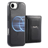 Carcasa CaseNeo Retro para iPhone 17e negra, detalle del cuero PU