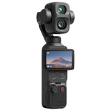 DJI Osmo Pocket 4P con la pantalla girada y el gimbal de 3 ejes a la vista