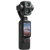 Vista de perfil de la cámara DJI Osmo Pocket 4P negra con botones físicos