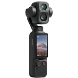 Vista de perfil de la cámara DJI Osmo Pocket 4P negra con botones físicos