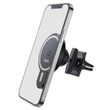 Cargador hoco CA85 sujetando iPhone con carga inalámbrica magnética