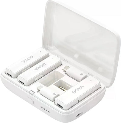 BOYALINK  White Sistema de micrófono inalámbrico doble con diseño todo-en-uno