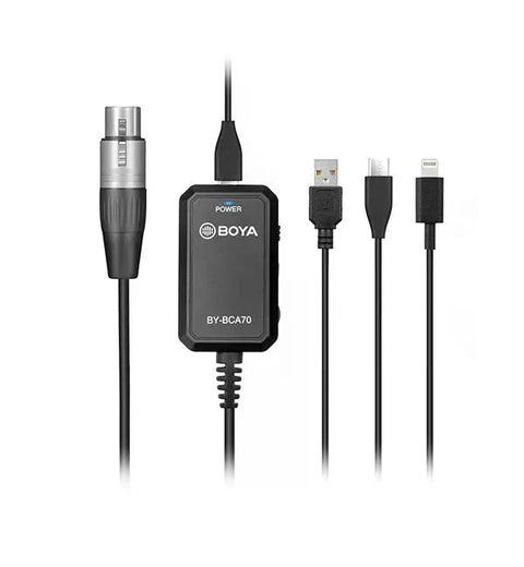 Boya BY-BCA70 Adaptador de Audio con Phantom Power XLR a Lightning, Usb y Usb-c de 6 Metros