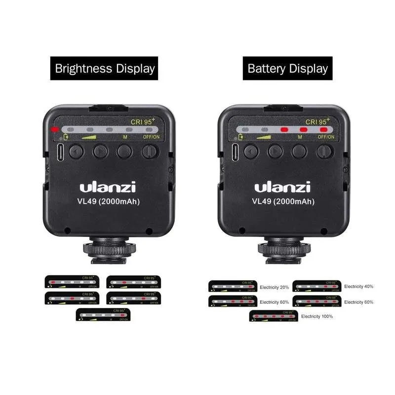 Ulanzi VL49 Mini lámpara led con batería recargable y soporte de accesorios