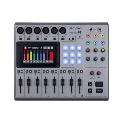 Zoom PodTrak P8 consola para podcast de 8 canales con pantalla táctil vista superior