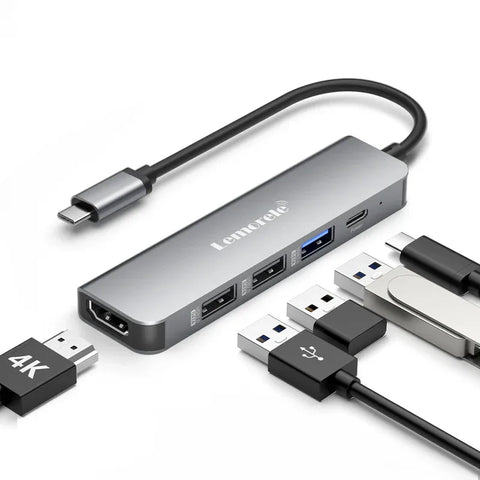 Lemorele TC101 Hub USB-C  5 en 1 con HDMI 4K y Carga Rápida Para Profesionales en Movimiento