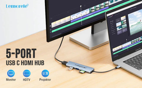 Lemorele TC18  Hub USB-C  5 en 1 Transforma tu Espacio de Trabajo