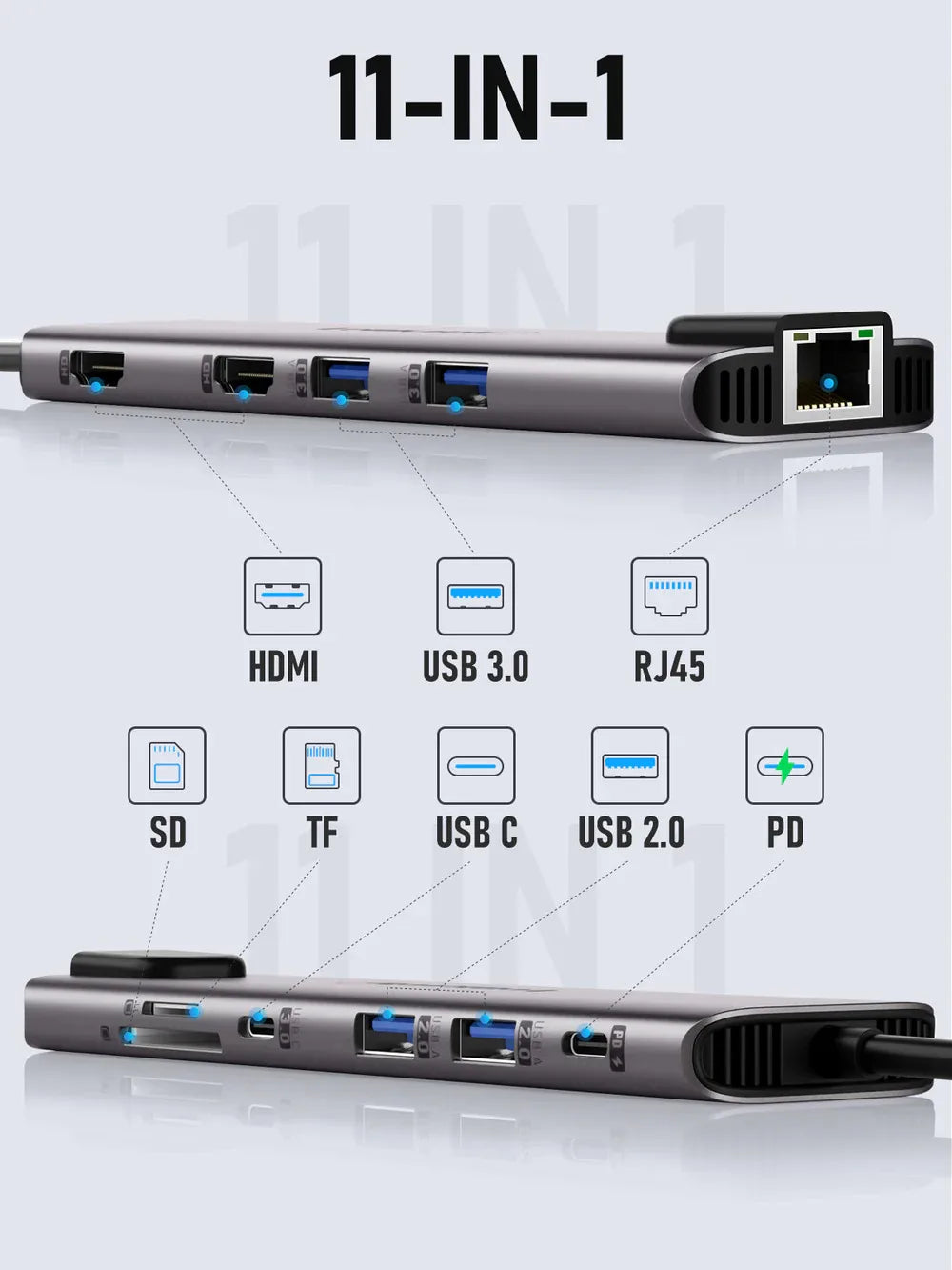 Lemorele TC65L Doble Salida HDMI y HUB USB-C  11 en 1