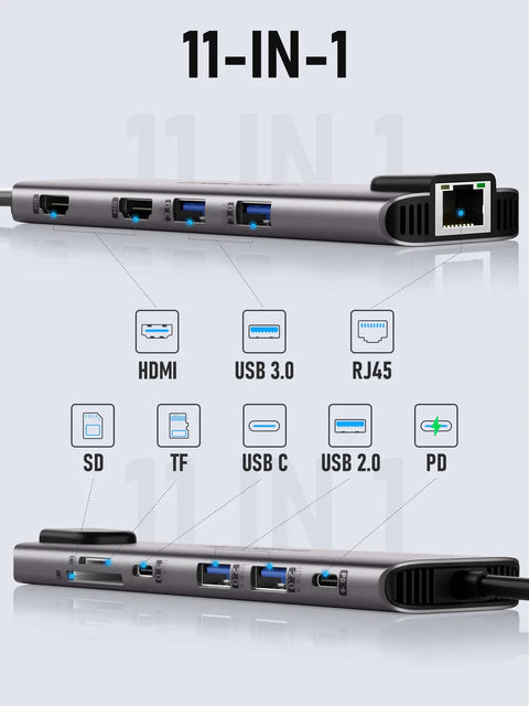 Lemorele TC65L Doble Salida HDMI y HUB USB-C  11 en 1