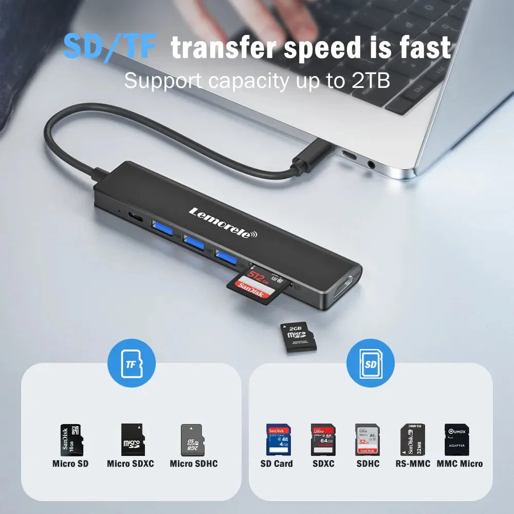 Lemorele TC70L Hub USB-C 7 en 1 con HDMI,  lector SD y Micro SD