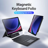 Folio magnético DK visto en ángulo con la tableta encima del teclado