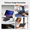 Cuatro escenarios de uso del teclado DK en escritorio, videollamada y sofá