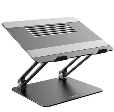 Soporte NILLKIN ProDesk gris desplegado en vista tres cuartos, con el panel calado de ventilación